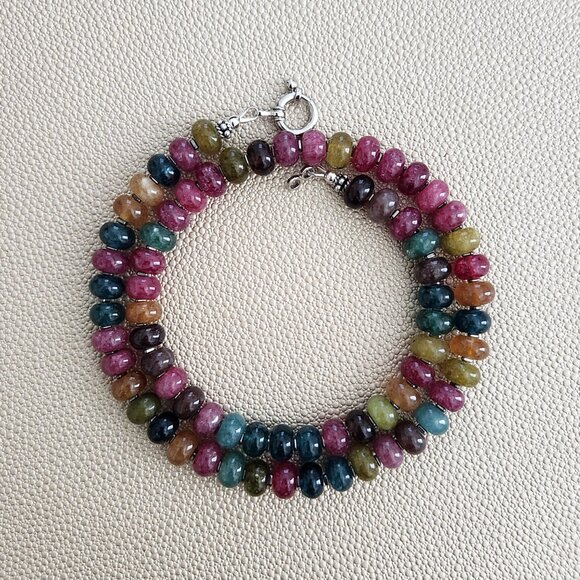 MULTI COLOR JEWEL TONE JADE NECKLACE--18" - Picture 1 of 2